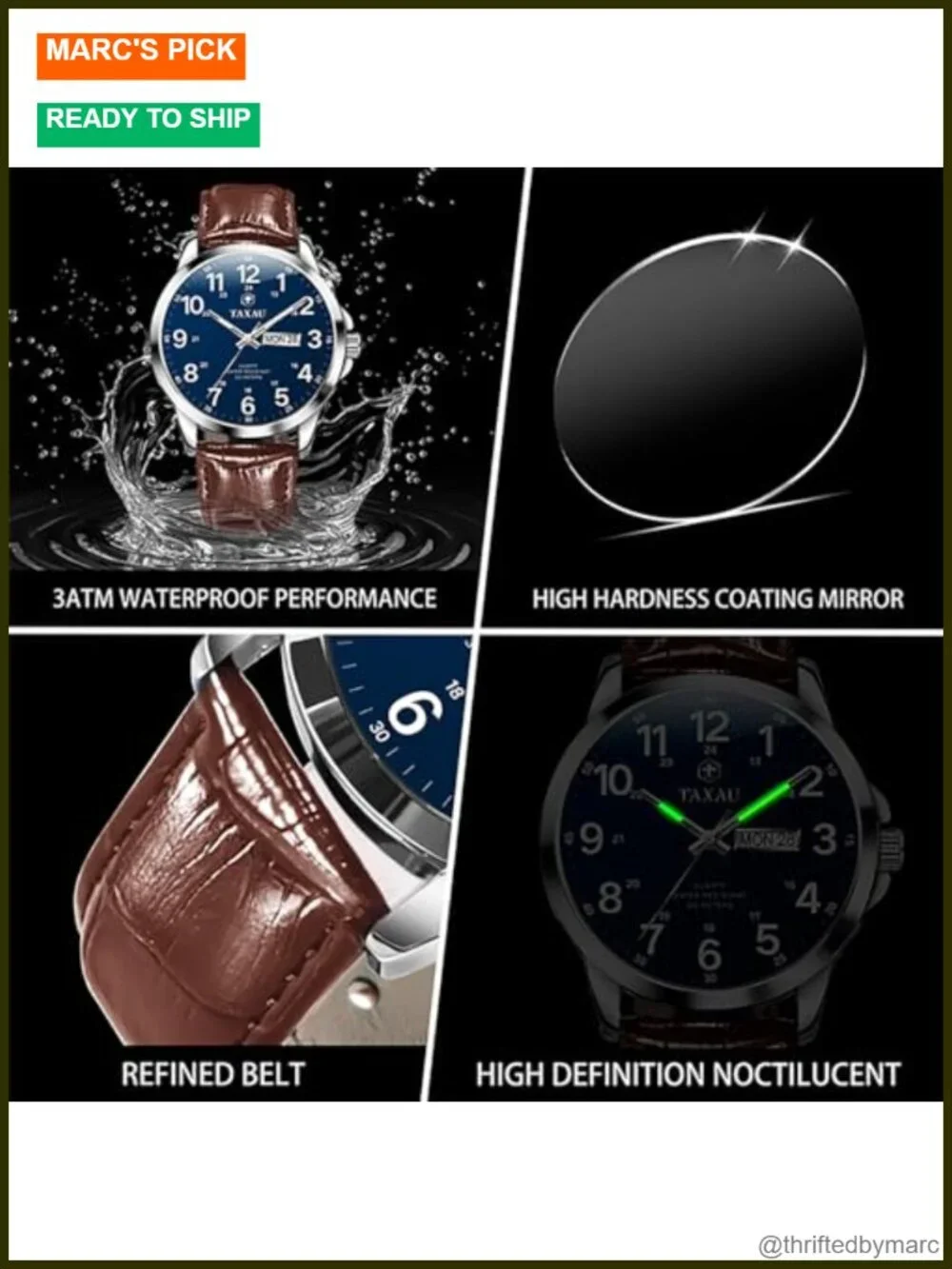 Men's Dress Watch Analog Leather Day Date Arabic Numerals Casual Fashion Wrist